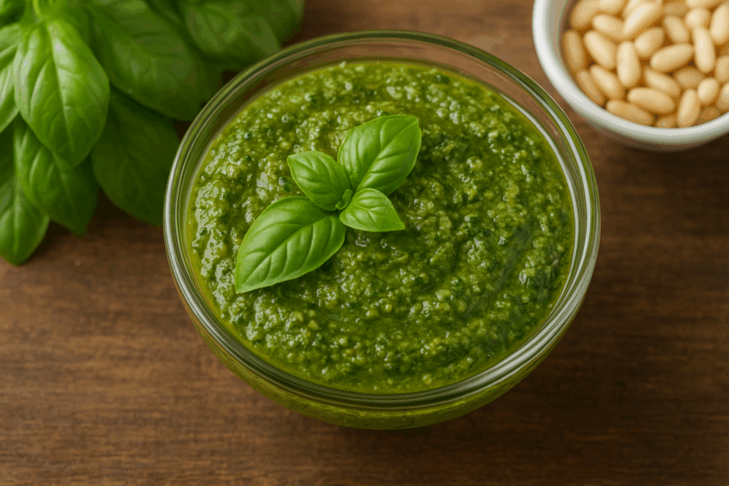 A primeira receita do Top 5 Receitas com Ervas de Horta em Apartamento é de Molho pesto de manjericão fresco