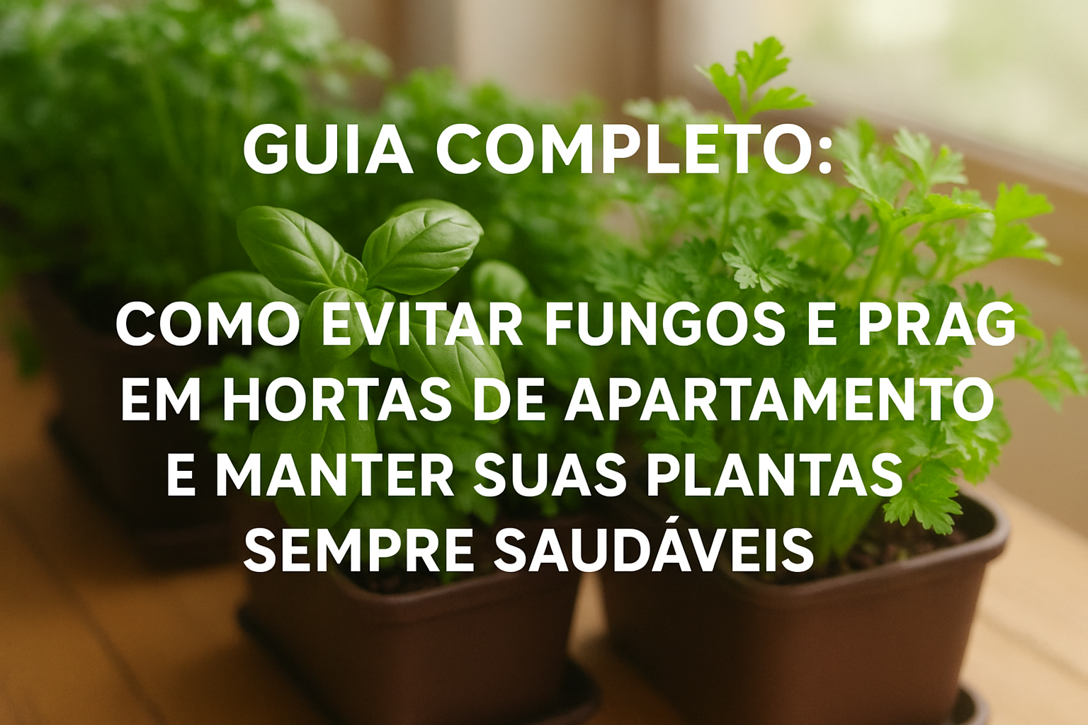 Hortas de apartamento com ervas verdes e saudáveis — guia sobre como evitar fungos e pragas em plantas cultivadas em casa.